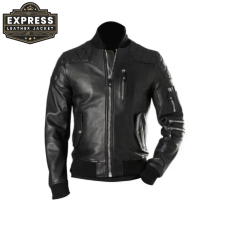 Men’s Black Leather Bomber Jacket – Classic Streetwear Style