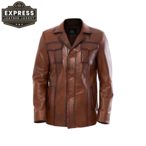 Nathan Men’s Brown Leather Blazer Coat – Classic Style