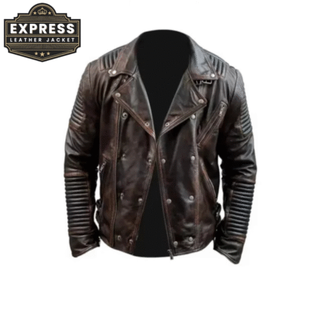 Men’s Brown Distressed Leather Jacket – Vintage Biker Style